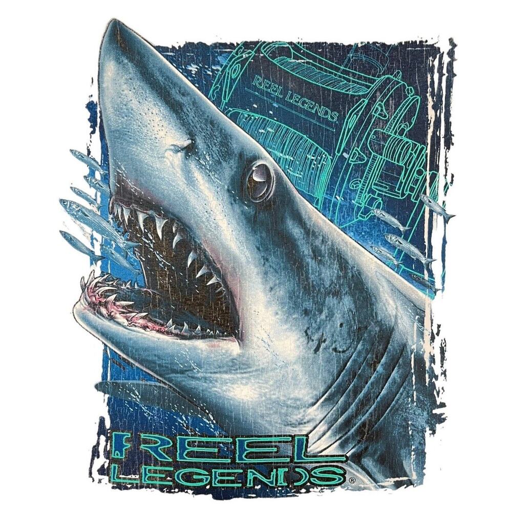 Reel Legends Fishing Theme Crew-Neck Graphic T-Shirt White Men's XL
